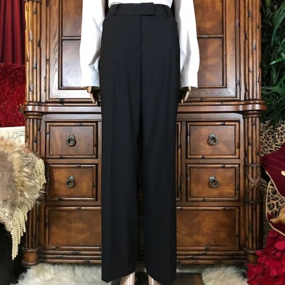 Anne Klein Montreal Manor Black Wool Blend Angle Pocket Straight Trouser